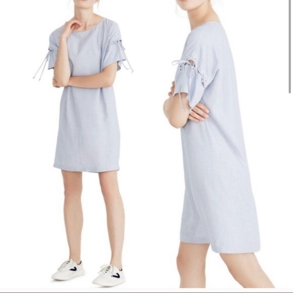 Madewell Striped Laced-Sleeve T-Shirt Style Dress Blue Size Medium - Picture 3 of 14